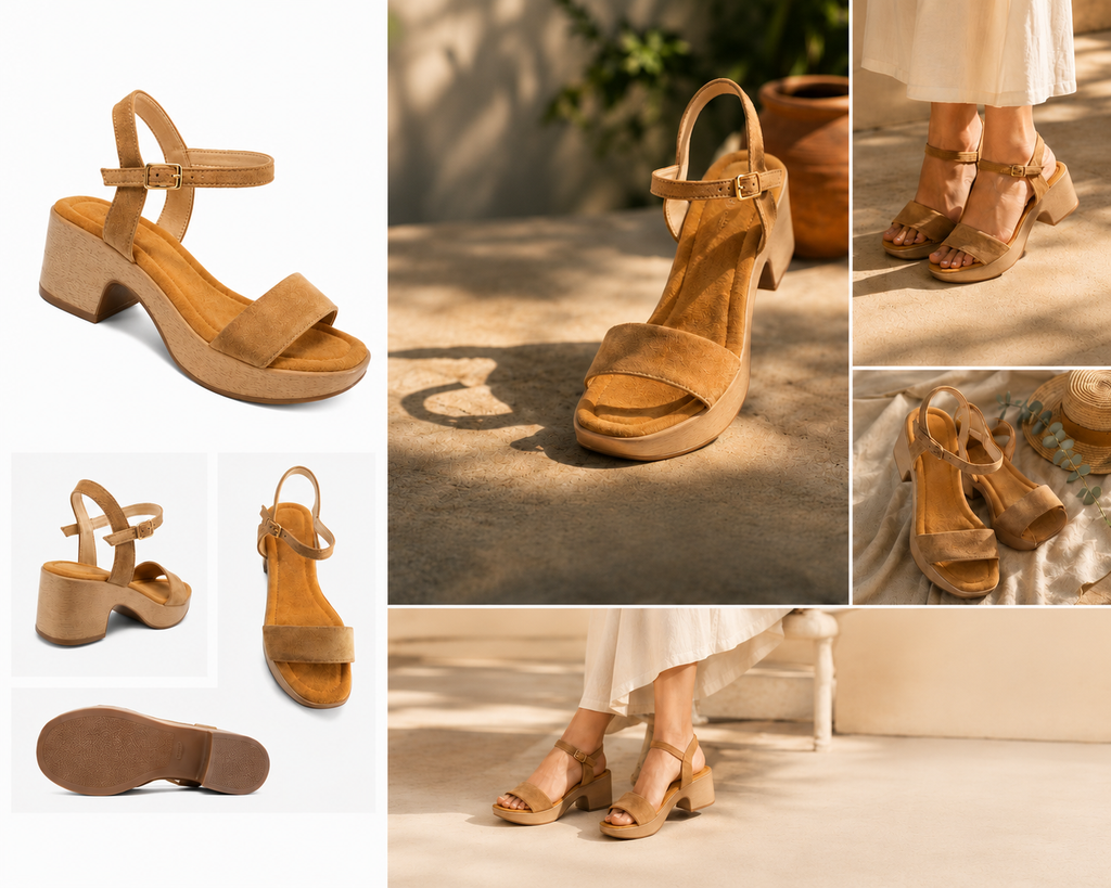 Sandale Compensée Élégance Camel – Talon Confort & Style Été 2026