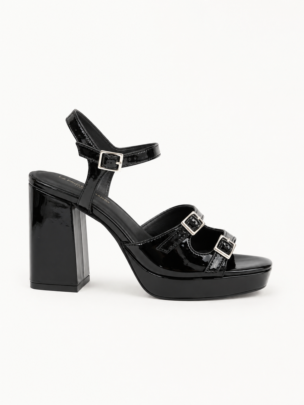 Sandale à Talon Haut Vernie Noire – Élégance Glamour