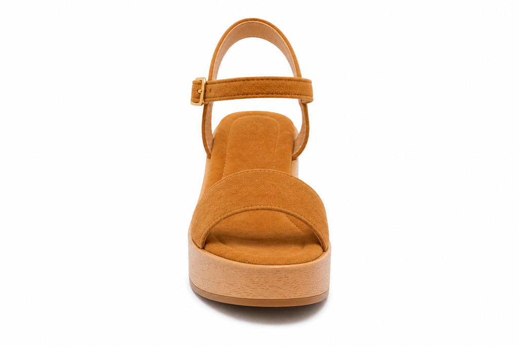 Sandale Compensée Élégance Camel – Talon Confort & Style Été 2026