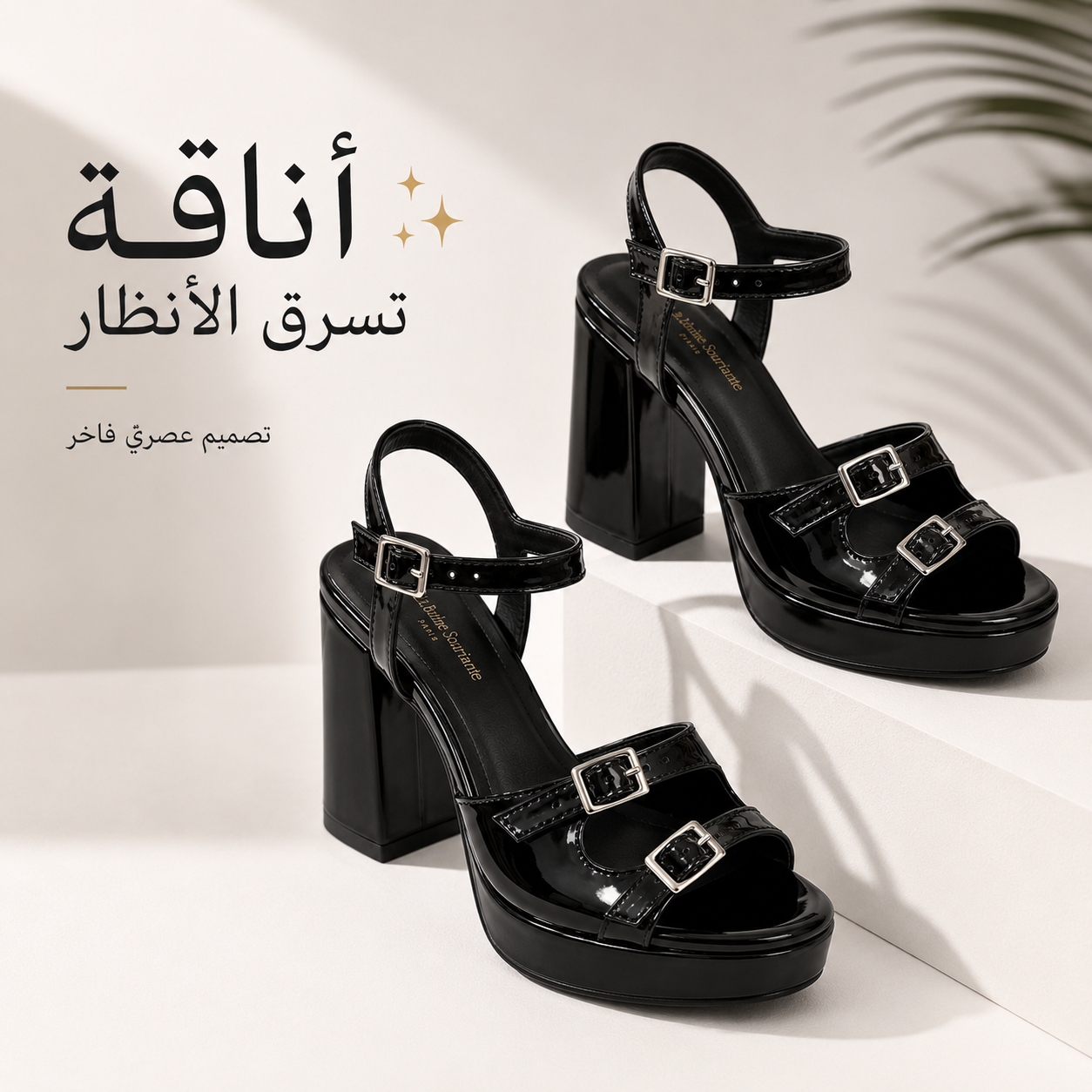 Sandale à Talon Haut Vernie Noire – Élégance Glamour