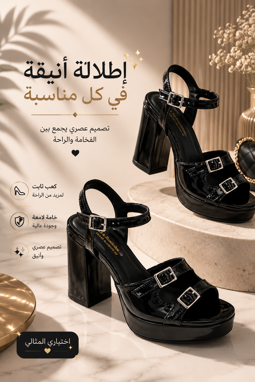 Sandale à Talon Haut Vernie Noire – Élégance Glamour