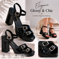 Sandale à Talon Haut Vernie Noire – Élégance Glamour
