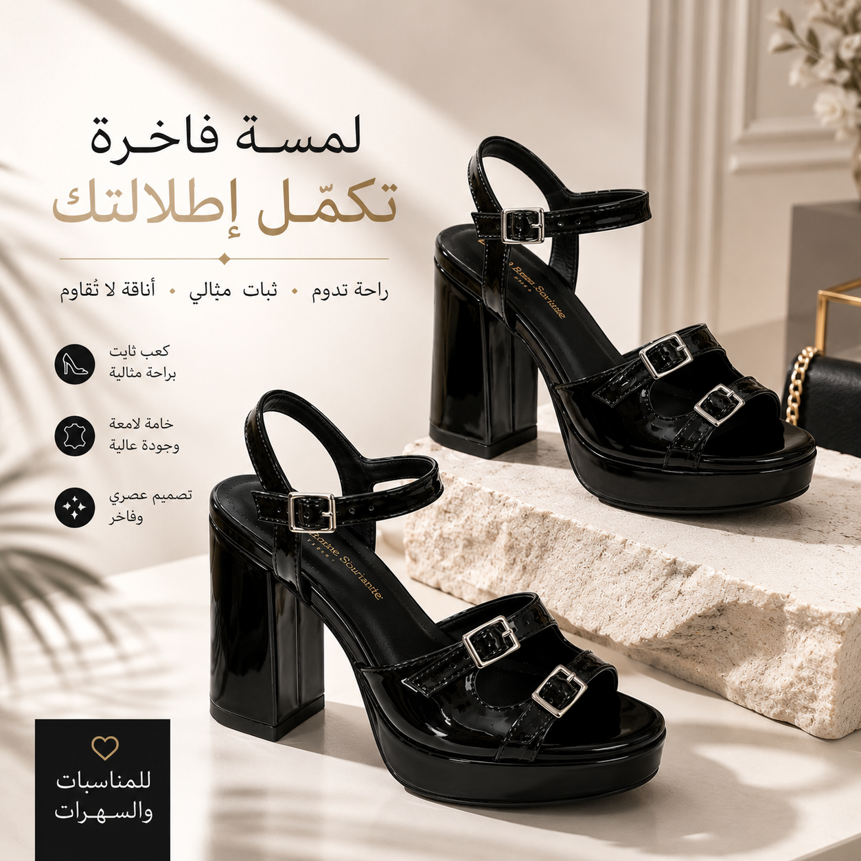 Sandale à Talon Haut Vernie Noire – Élégance Glamour