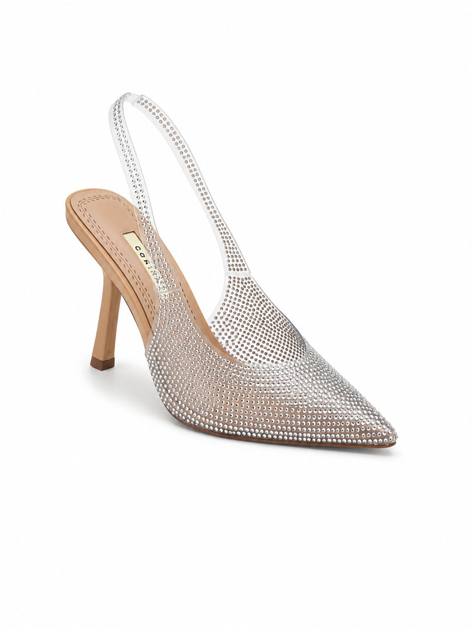 Escarpins Slingback Strass Élégance – Argent Brillant | Talon Haut Femme