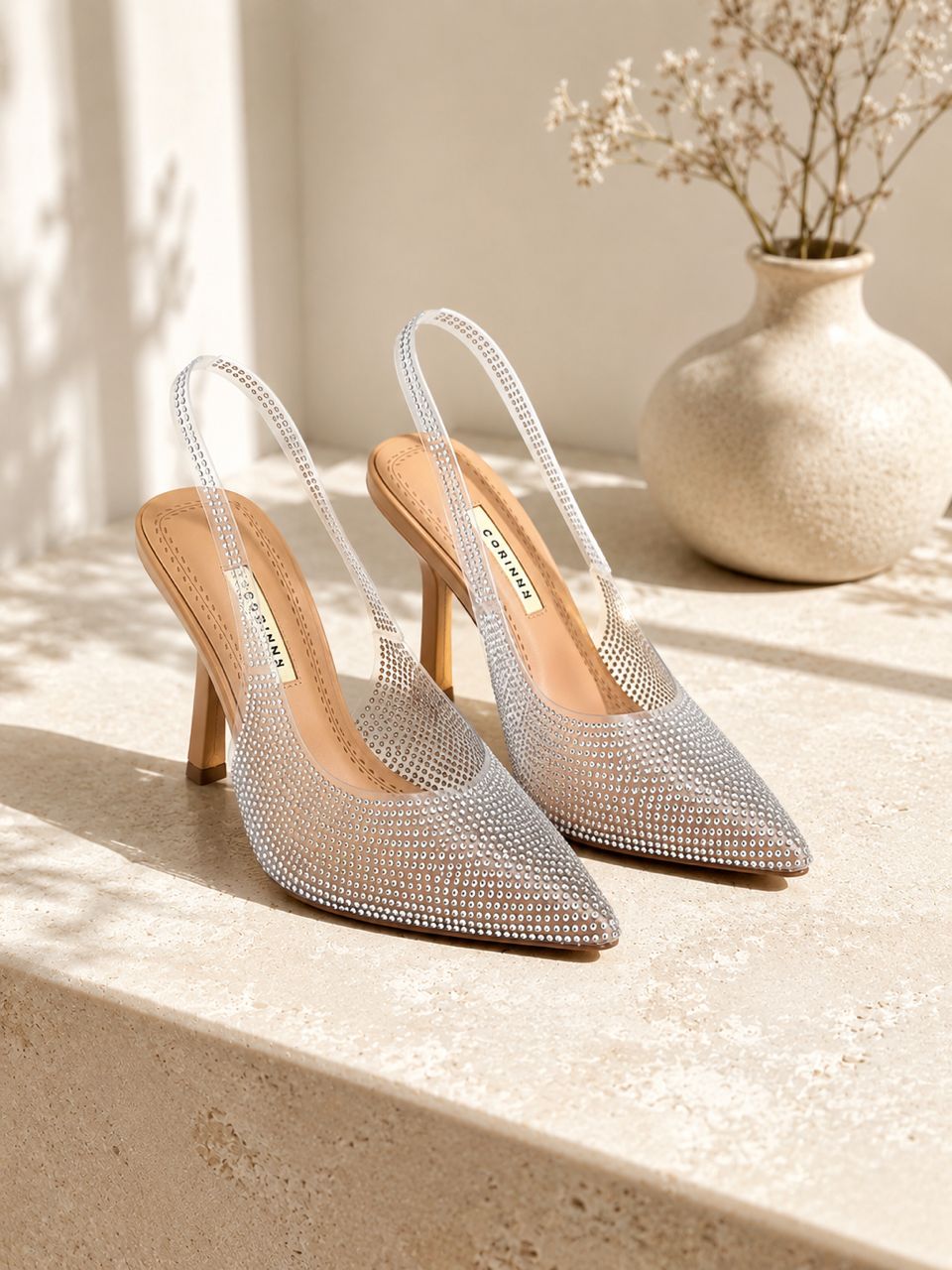 Escarpins Slingback Strass Élégance – Argent Brillant | Talon Haut Femme
